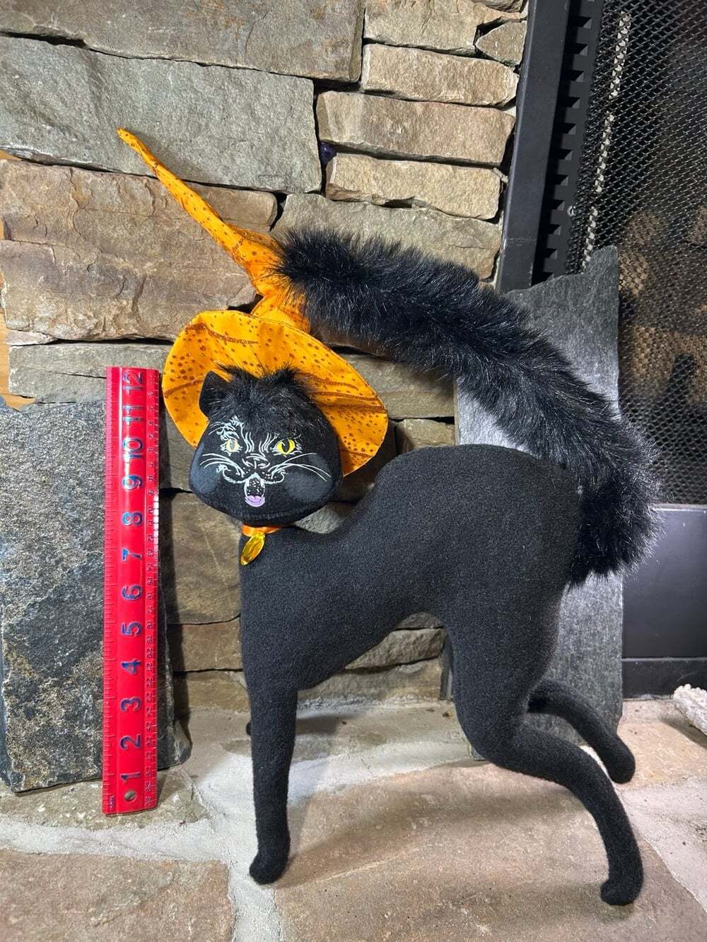 Annalee Dolls  Halloween Black Scaredy Cat Decoration , Hissing Cat, Orange Hat